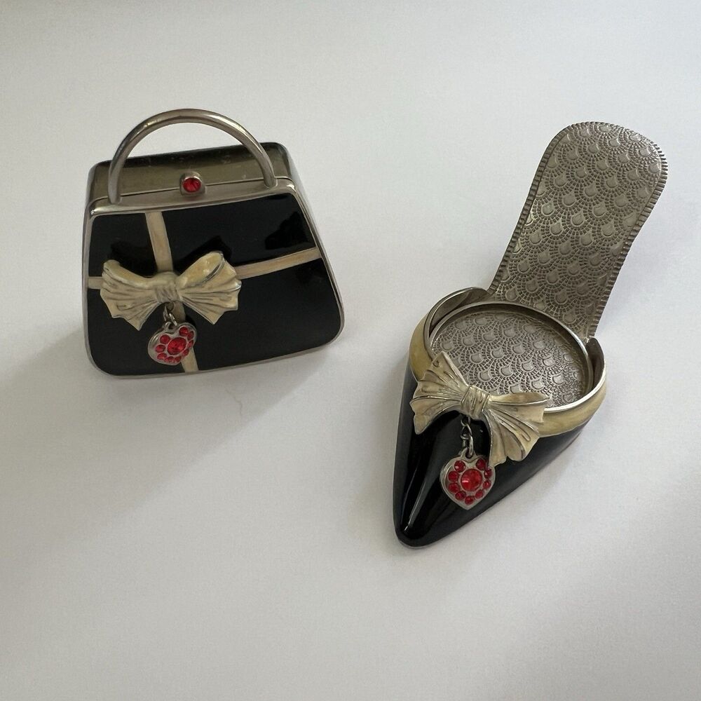 Partylite Audrey Shoe & Purse Set Votive Candle Holders Enamel Rhinestone - Picture 2 of 10